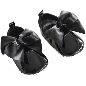 Baby Girls Black Patent Satin Bow Pram Shoes